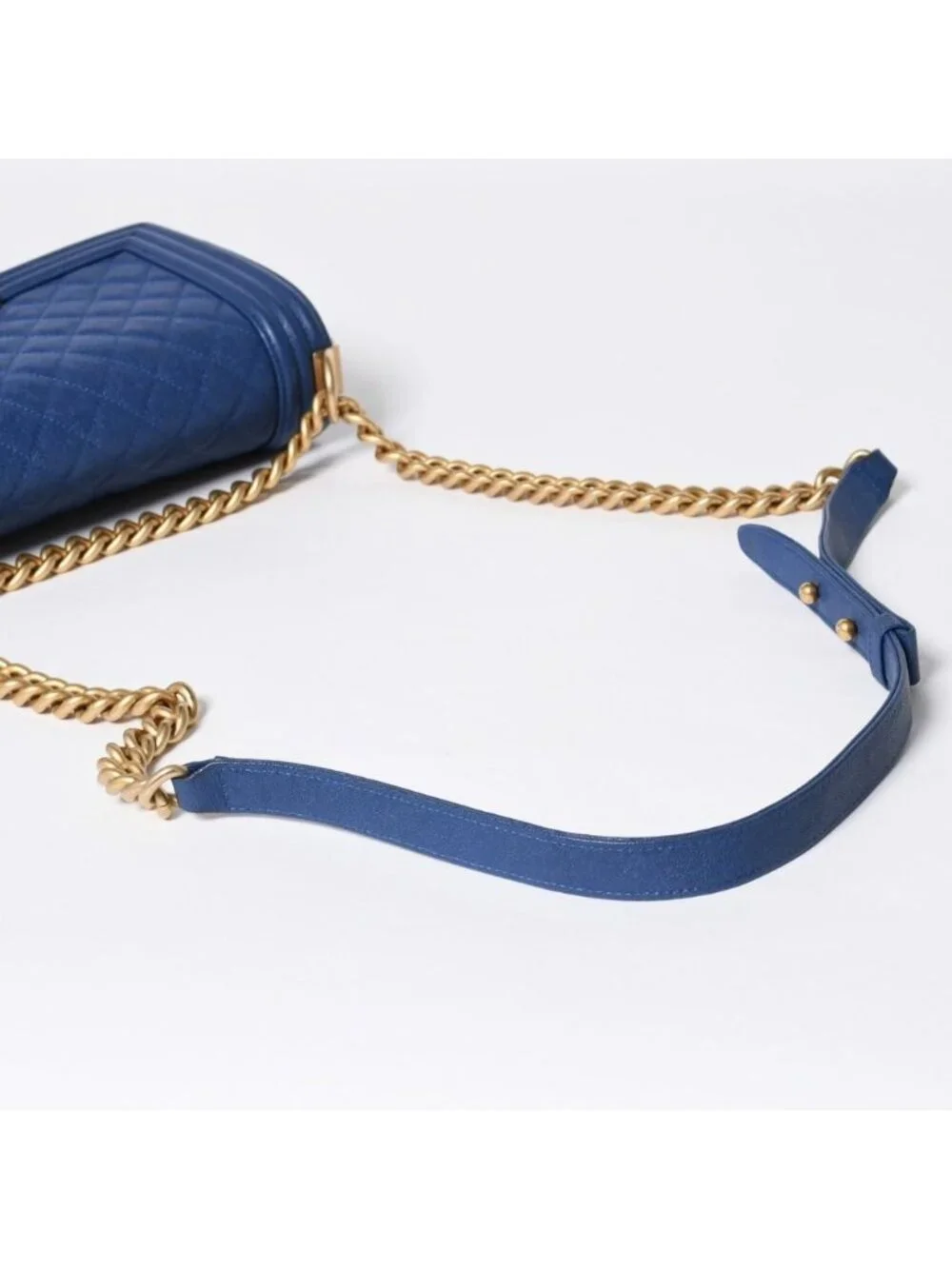 Chanel Boy Chain Shoulder Bag Blue Caviar Leather Gold
